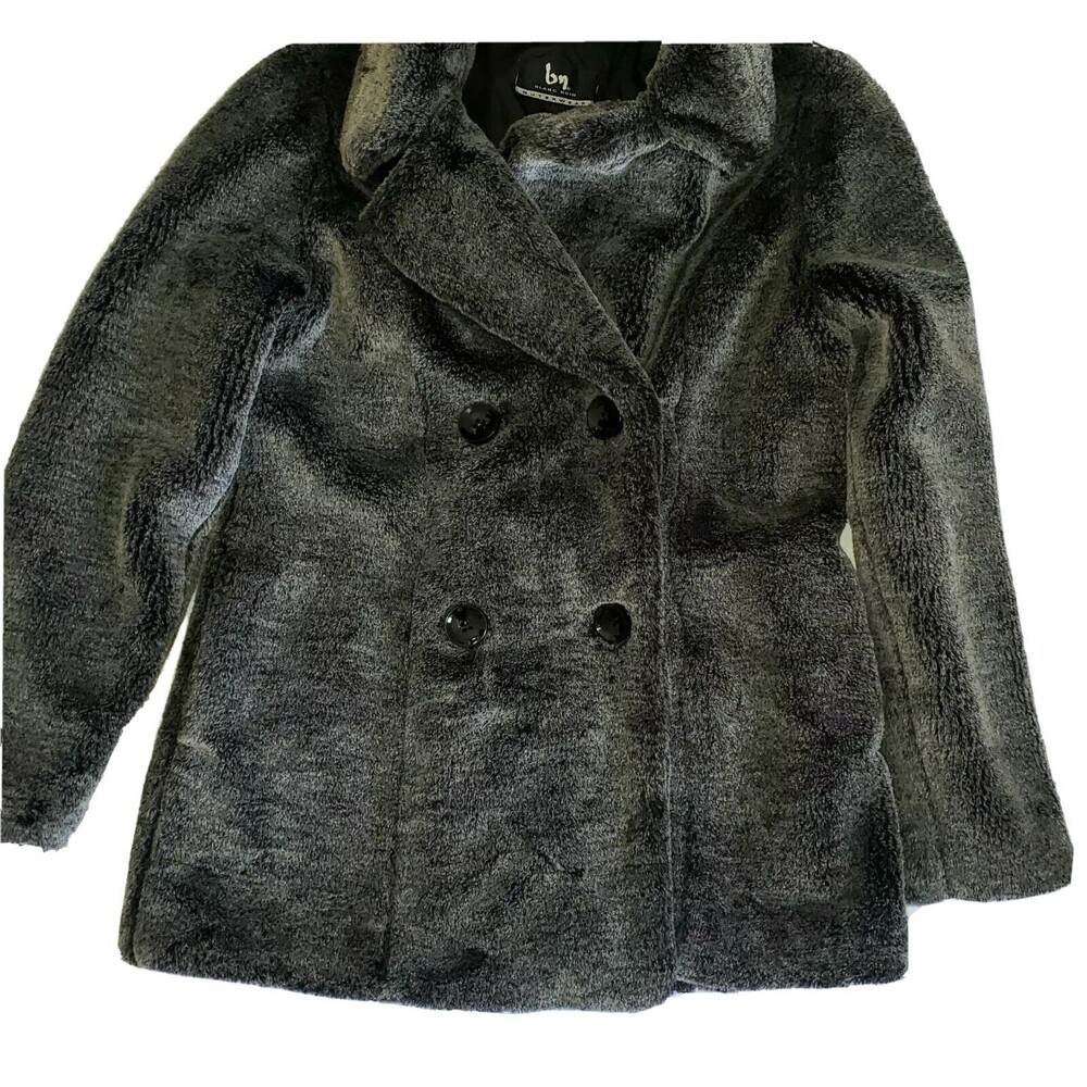 BLANC NOIR Faux Fur Fleece Coat/Jacket Charcoal Grey Double breasted